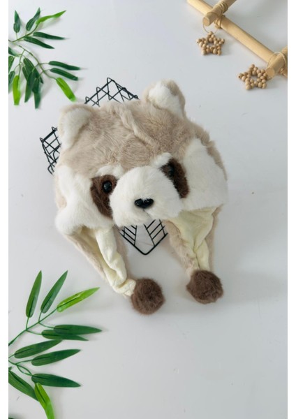 Peluş Rakun Kulaklı Sevimli Hareketli kulaklık - Bej