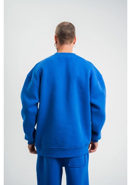 Uzun Kol Bisiklet Yaka Basic Sweatshirt - Mavi