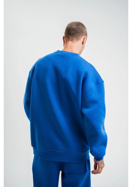 Uzun Kol Bisiklet Yaka Basic Sweatshirt - Mavi