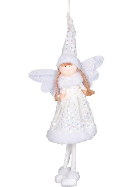 Yılbaşı Süsü, Peri Figürlü, Lame-Beyaz - 18X45 cm