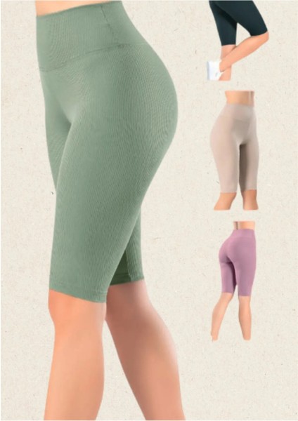 Kadın Giyim 2 Adet Taş - Mürdüm Yüksek Bel Diz Üstü Dalgıç Tayt LL.K41.O31.001 fiyatları