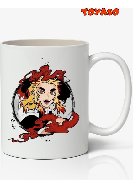 Demon Slayer Iblis Keser Rengoku Anime Temalı Beyaz Kupa Bardak Sevgiliye Arkadaşa Hediye
