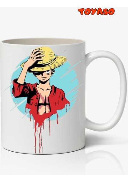 Hasır Şapkalı Luffy One Piece Temalı Beyaz Kupa Bardak Sevgiliye Arkadaşa Hediye