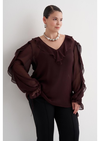 Fırfır Detaylı Şifon Bluz