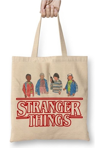 Stranger Things Moon Bez Çanta Uzun Saplı Alışveriş Çantası Plaj Çantası