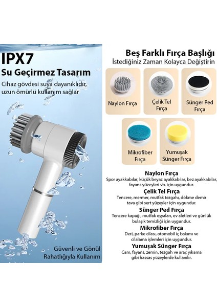 Ezere Turbobrush 5 Başlıklı Elektrikli Temizlik FIRÇASI-(5775) - MCT5635-9733 indirimleri