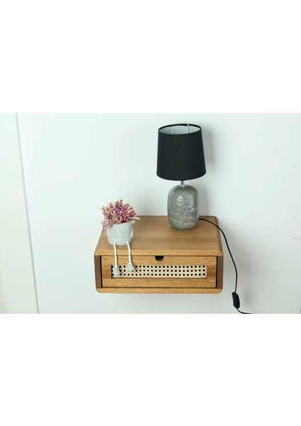 Ahşap Rattan Detay Duvara Monte Modern Komodin