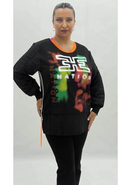 Büyük Beden Grafikli Viskon Uzun Kol Oversize Kadın Sweatshirt fiyatları