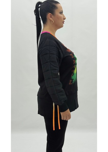 Büyük Beden Grafikli Viskon Uzun Kol Oversize Kadın Sweatshirt modelleri