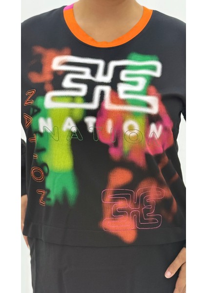 Büyük Beden Grafikli Viskon Uzun Kol Oversize Kadın Sweatshirt indirimleri