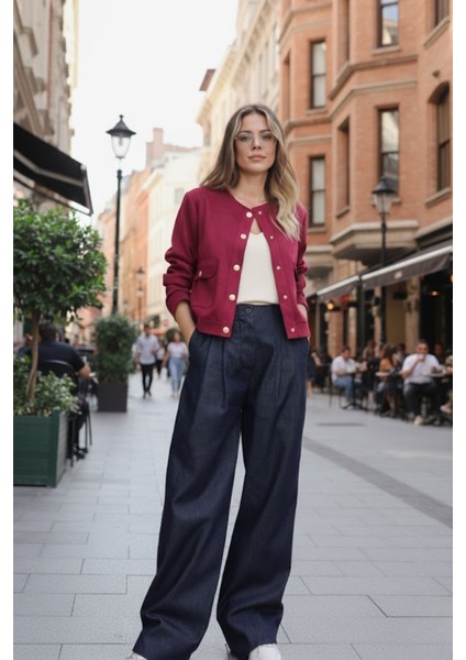 Kadın Güderi Gold Düğmeli Cepli Ceket Bordo modelleri