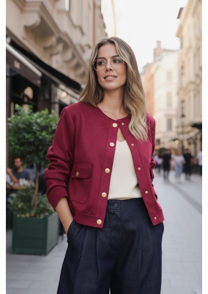 Kadın Güderi Gold Düğmeli Cepli Ceket Bordo fırsatları
