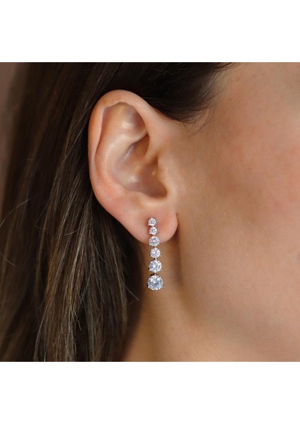 Zirkon Taşlı Su Yolu Gümüş Küpe