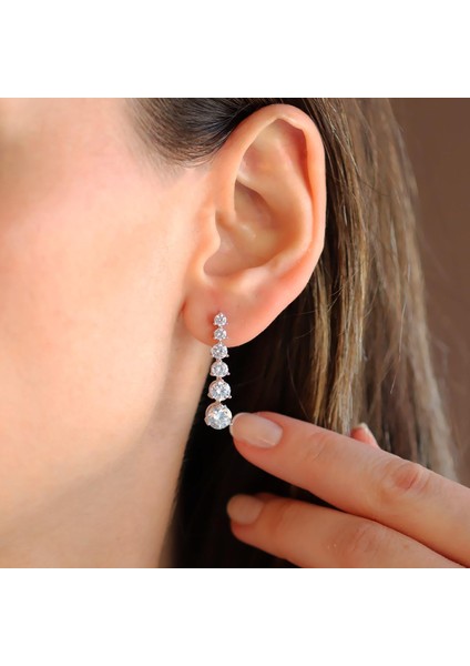 Zirkon Taşlı Su Yolu Gümüş Küpe modelleri