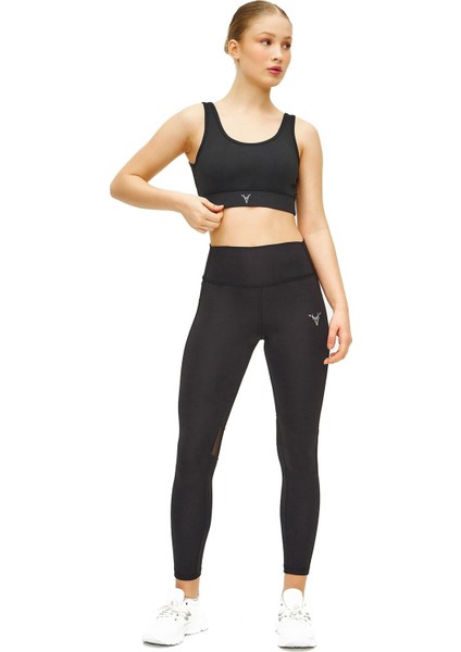 Askılı Sporcu Sütyeni Sırt Tül Detaylı Toparlayıcı Crop Bra