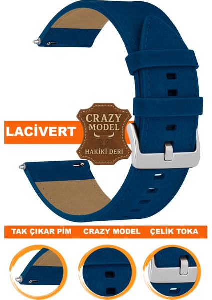 18mm-20mm-22mm-24mm saatlerle uyumlu crazy deri hakiki deri saat kordonu kayışı l10hwc-lacıvert-sılver