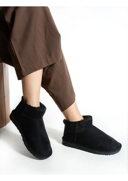 Moscow Mini Taba Süet Yarım Bot Içi Tüylü Düz Taban Kadın Ayakkabı
