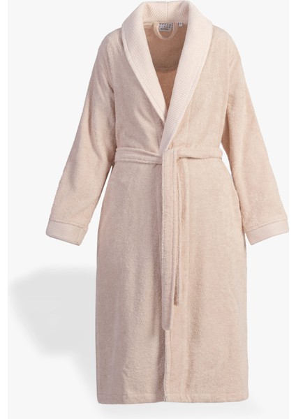 Lara Kadın Bornoz %100 Pamuk Jakarlı Açık Somon