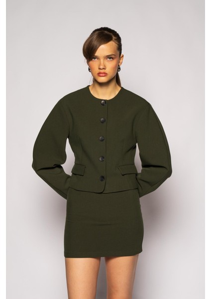 Kadın Açık Haki Çan Kesim Mini Etek