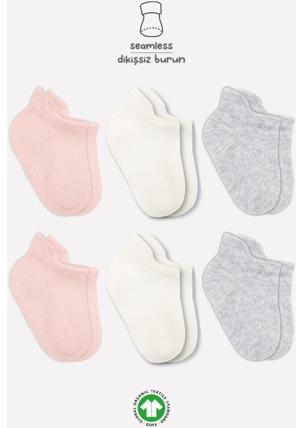 6lı Basic Penye Sneakers Çorap 20101 Pembe Ekru Gri