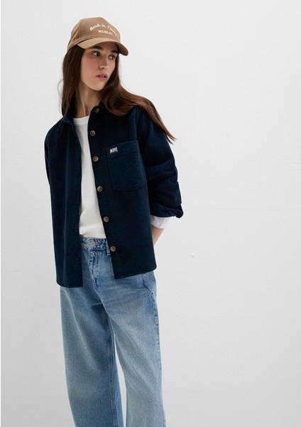 Mavi Detaylı Lacivert Kadife Gömlek 1211277-80872 fiyatları