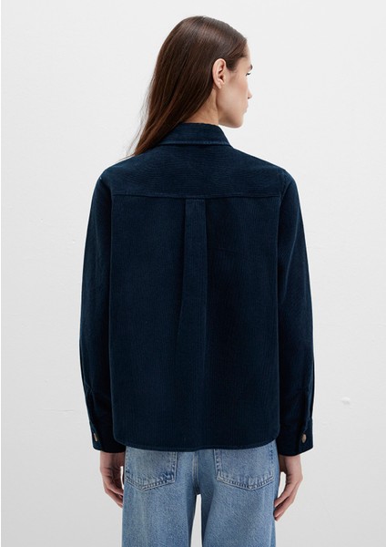 Mavi Detaylı Lacivert Kadife Gömlek 1211277-80872 fırsatları