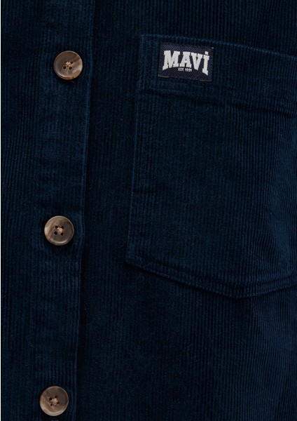 Mavi Detaylı Lacivert Kadife Gömlek 1211277-80872