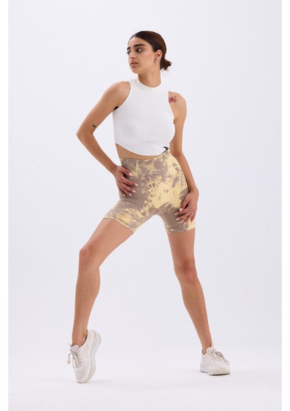 Spor Şort Batik Desenli Dikişsiz Esnek ve Toparlayıcı Push Up Kısa Şort fiyatları