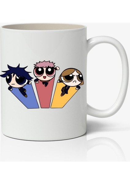 Jujutsu Kaisen Powerpuff Anime Temalı Beyaz Kupa Bardak Porselen Sevgiliye Arkadaşa Hediye