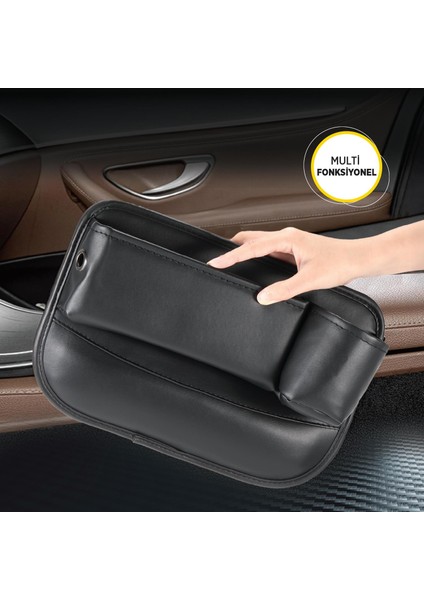 SPACE24 SP133 Araç Içi Koltuk Yanı Organizeri Bardaklık ve Telefon Şarj Girişli Siyah