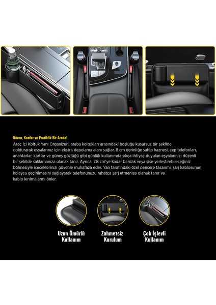 SPACE24 SP133 Araç Içi Koltuk Yanı Organizeri Bardaklık ve Telefon Şarj Girişli Siyah fiyatları