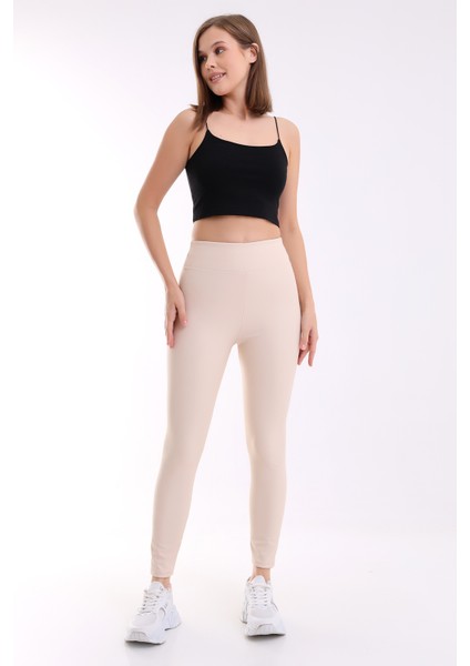 Mat Suni Deri Tayt Içi Şardonlu Yüksek Bel Deri Tayt / Matte Faux Leather Tights Ekru Deri Tayt fiyatları