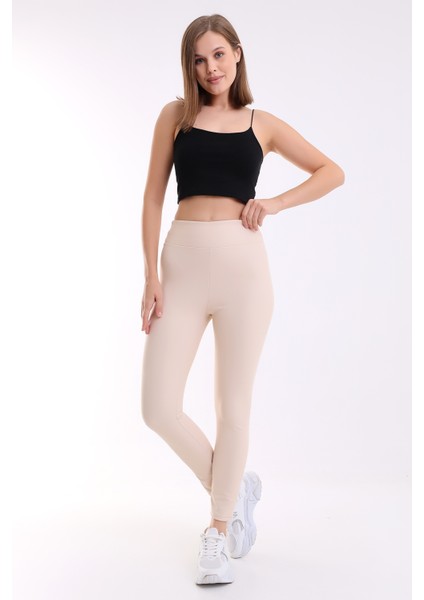 Mat Suni Deri Tayt Içi Şardonlu Yüksek Bel Deri Tayt / Matte Faux Leather Tights Ekru Deri Tayt modelleri