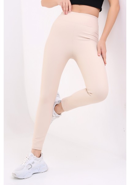 Mat Suni Deri Tayt Içi Şardonlu Yüksek Bel Deri Tayt / Matte Faux Leather Tights Ekru Deri Tayt fırsatları