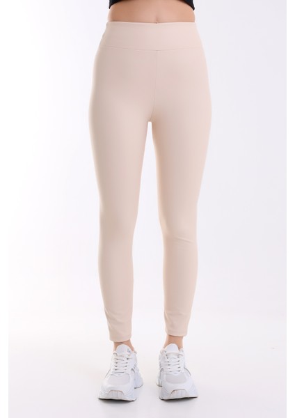 Mat Suni Deri Tayt Içi Şardonlu Yüksek Bel Deri Tayt / Matte Faux Leather Tights Ekru Deri Tayt indirimleri