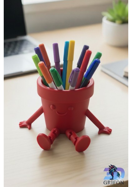 Eğlenceli Ofis ve Çalışma Masası Dekorasyonu | 3D Baskı Pla Şirin Mavi Kalemlik ve Organizer