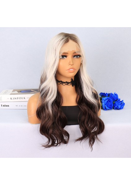 Kumral / Beyaz Platin Ombre Uçlar Kahverengi Su Dalgalı Tül Peruk fiyatları