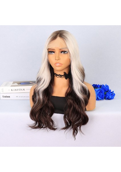 Kumral / Beyaz Platin Ombre Uçlar Kahverengi Su Dalgalı Tül Peruk modelleri