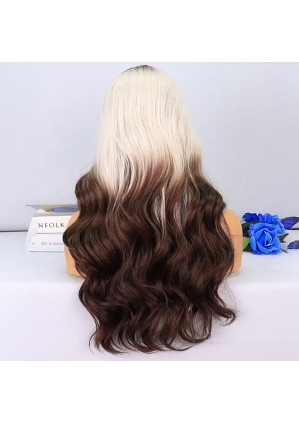 Kumral / Beyaz Platin Ombre Uçlar Kahverengi Su Dalgalı Tül Peruk fırsatları