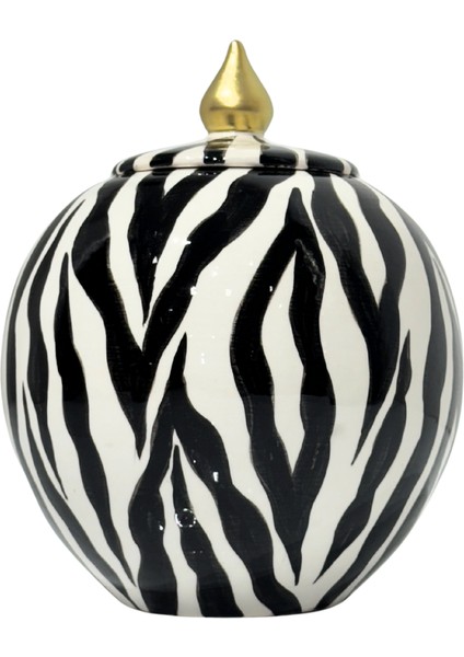 Zebra Desen Kapaklı Seramik Küp