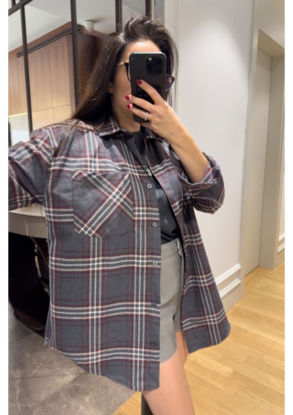 Ekose Oversize Premium Gömlek- Antrasit fiyatları