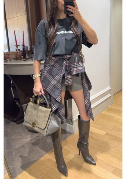 Ekose Oversize Premium Gömlek- Antrasit modelleri