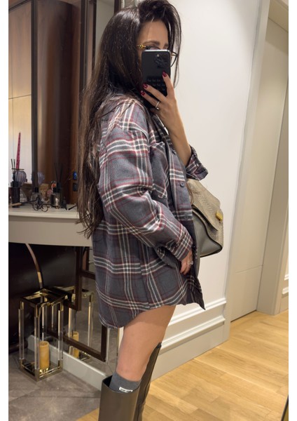 Ekose Oversize Premium Gömlek- Antrasit indirimleri