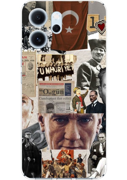 Oppo Reno 14F Uyumlu Atatürk Cumhuriyet Kolaj Baskılı Silikon Kılıf