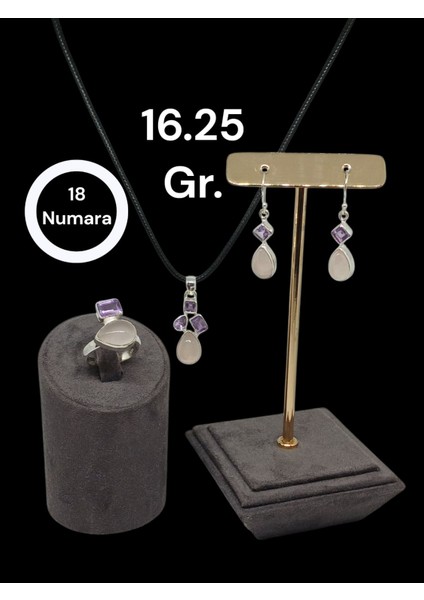Pembe Kuvars ve Ametist Taşlı 925 Ayar Gümüş Takı Seti fiyatları