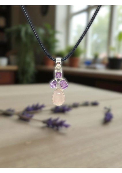 Pembe Kuvars ve Ametist Taşlı 925 Ayar Gümüş Takı Seti modelleri