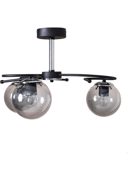 Üç Siyah Camlı Füme Renkli Sarkıt Avize