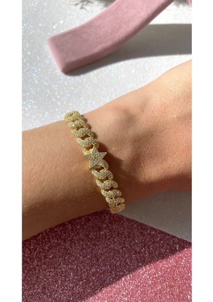 Altın Kaplama Yıldızlı Gurmet Model 925 Ayar Gümüş Bileklik fiyatları