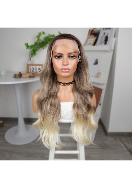 Bebek Kumralı Platin Ombre ve Röfleli Fiber Sentetik Geniş Dalgalı Tül Peruk fiyatları