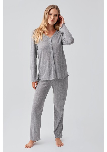 Uzun Kollu Ajurlu Düğmeli Esnek Pamuklu Hamile Pijama Takım 18214 fiyatları